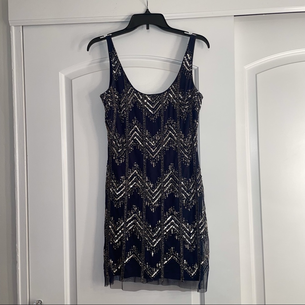 Adrianna Papell navy blue sequined dress